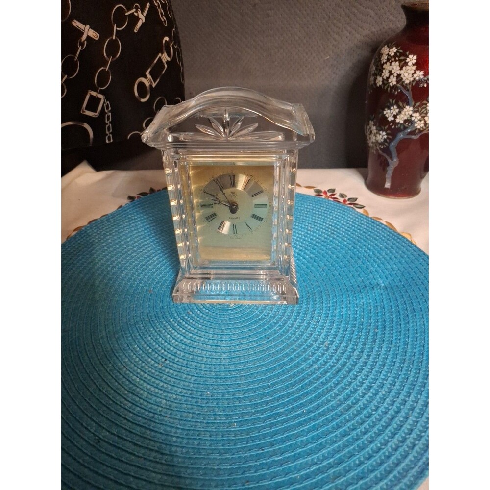 Vintage Hechinger West Germany Lead Crystal Desk Clock WORKS Quartz Time Austria